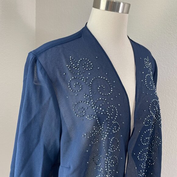 NEW Catherines Womens Plus 26WP Open Front Sheer Jacket Blue Beaded Formal - Picture 2 of 7